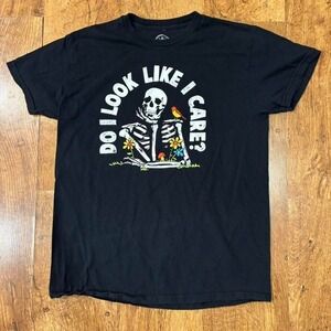 Black "Do I look like I care?" skeleton t-shirt